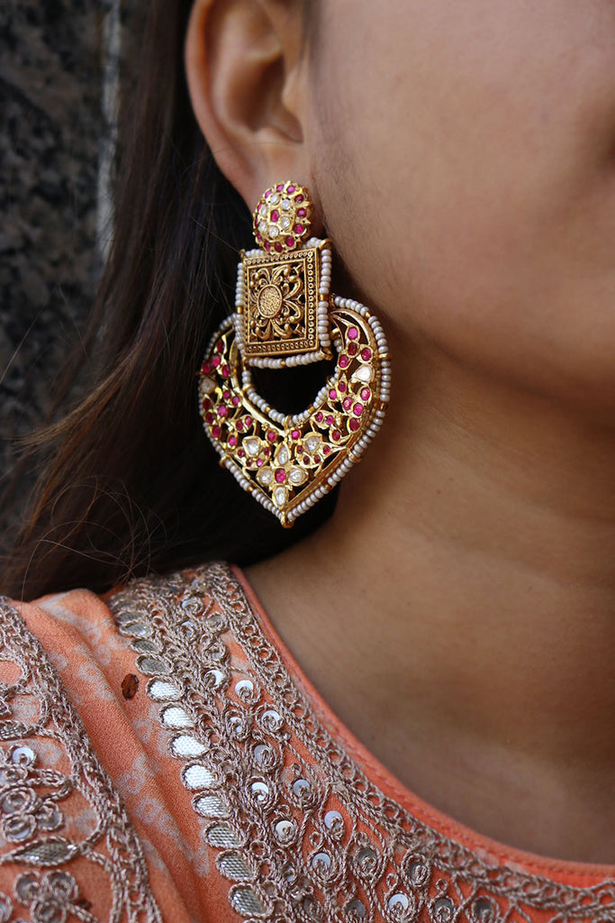 Intricate Leaf Kundan Earrings