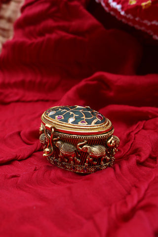 Kundan Oval Haathi KumKum Box