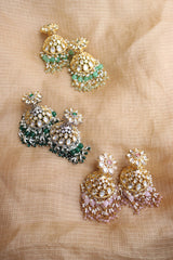 Kundan Cone Beaded Jhumkas (Multiple colors available)