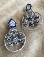 AD Blue Jhumka Chandelier Earrings