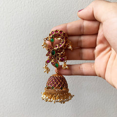 Ruby Green Matte Peacock Grid Jhumkas