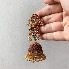 Ruby Green Matte Peacock Grid Jhumkas