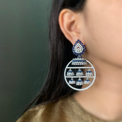 AD Blue Jhumka Chandelier Earrings