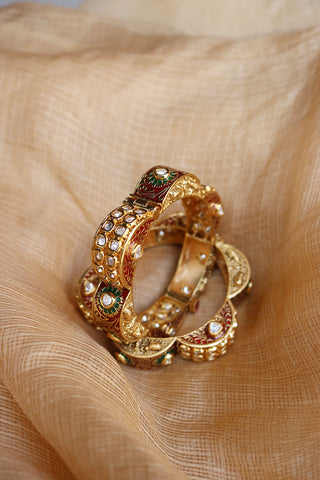 Haathi Enamel Kundan Set of 2 Kadas