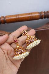 Ruby Circles Pearl Jhumkas