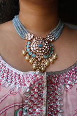 Kundan Beaded Rose Tone Short Necklace