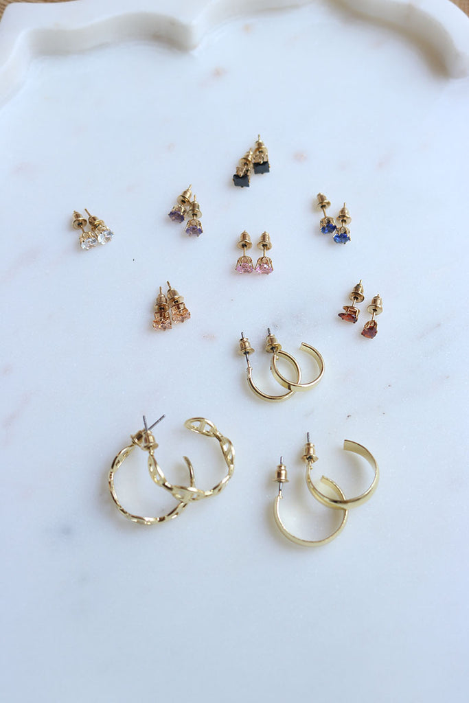 Set of 10 Stone Hoop Earrings 2