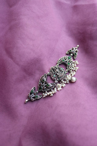 92.5 Silver Oxidised Lakshmi Ruby-Green choker