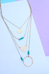 Turquoise 4 Layer Shapes Necklace