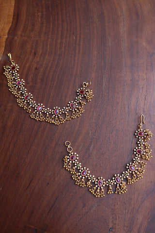 Antique Oval Flower Dots Ear Chain