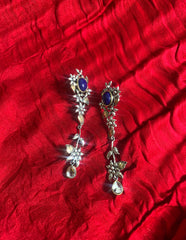 92.5 Silver Leaf Flower Drop Earrings