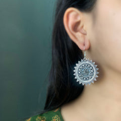 92.5 Silver Intricate Flower Drops