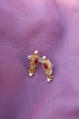 92.5 Silver Ruby Rectangle Drop Earrings