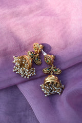 92.5 Silver Peacock Pearl Jhumkas