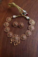 Ruby Green Flower Close Neck set