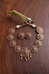 Ruby Green Flower Close Neck set