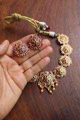 Ruby Green Flower Close Neck set