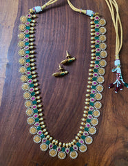 Long Coin Lakshmi Matte AD Necklace