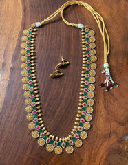 Long Coin Lakshmi Matte AD Necklace