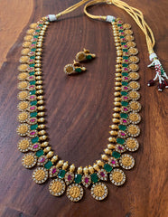 Long Coin Lakshmi Matte AD Necklace