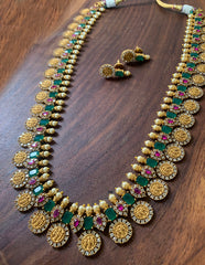 Long Coin Lakshmi Matte AD Necklace