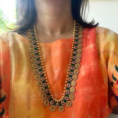Long Coin Lakshmi Matte AD Necklace