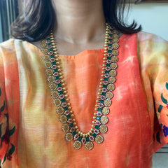Long Coin Lakshmi Matte AD Necklace