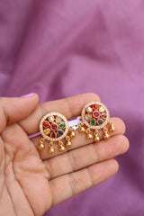 92.5 Silver Navratna Round Drop Studs