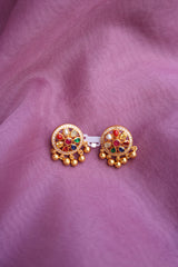 92.5 Silver Navratna Round Drop Studs