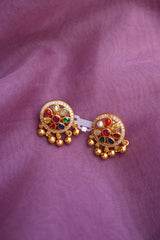 92.5 Silver Navratna Round Drop Studs