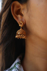 Peacock Matte Gold Dot Jhumkas