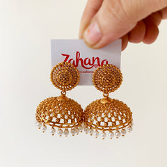 Matte Gold Dots Wide Jhumka