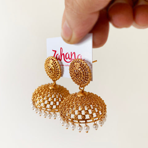 Matte Gold Dots Wide Jhumka