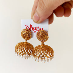 Matte Gold Dots Wide Jhumka