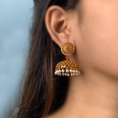 Matte Gold Dots Wide Jhumka