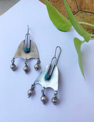 92.5 Silver Turquoise Bell Hook Earrings