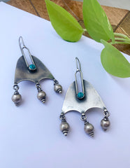 92.5 Silver Turquoise Bell Hook Earrings