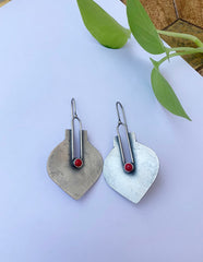 92.5 Silver Leaf Hook Earrings Red