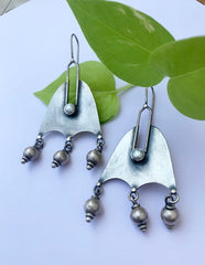 92.5 Silver Pearl Bell Hook Earrings