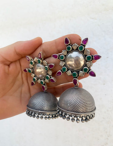 92.5 Silver Sunflower Jhumkas