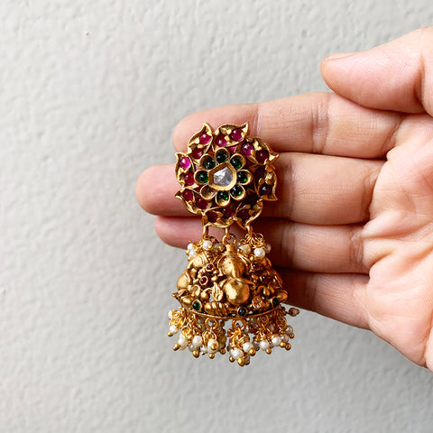 Ganesha Matte Flower Jhumkas