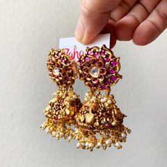 Ganesha Matte Flower Jhumkas