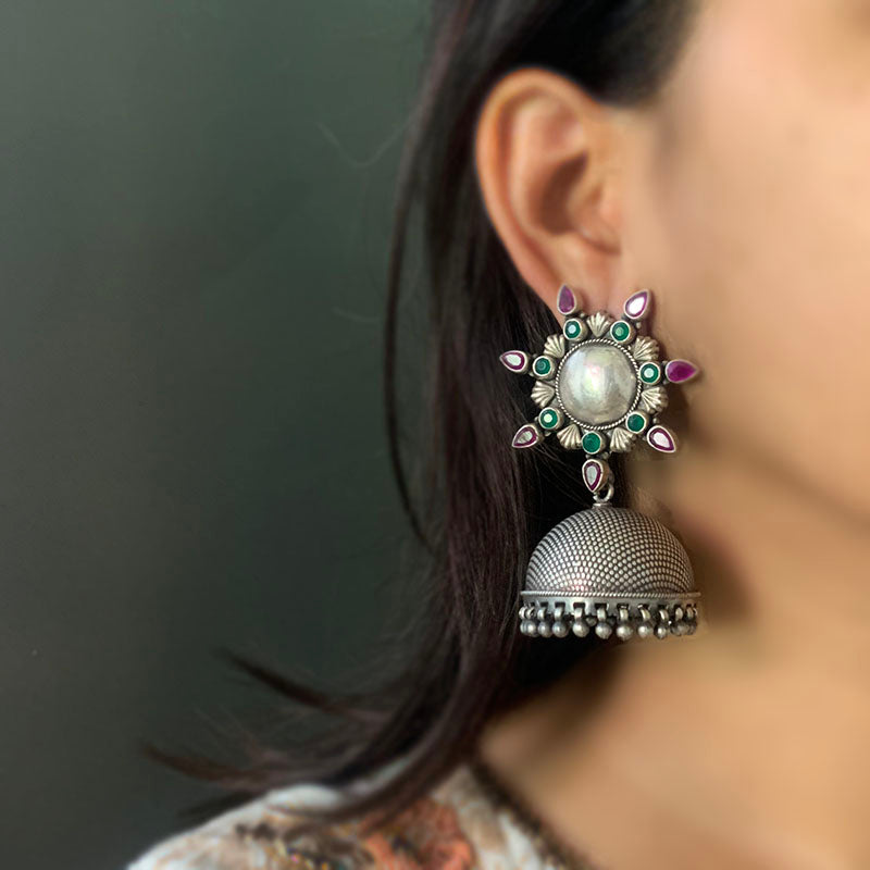 92.5 Silver Sunflower Jhumkas zahana