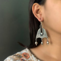 92.5 Silver Pearl Bell Hook Earrings