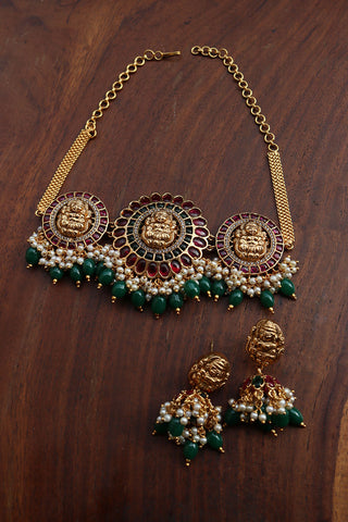 Lakshmi Matte Circles Choker Necklace Ruby-Green