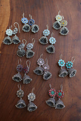Oxidised Flower Hook Jhumkas