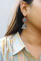 Oxidised Flower Hook Jhumkas