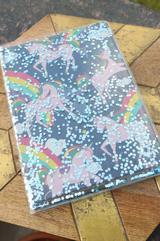 Navy Blue Unicorn liquid Glitter Notebook