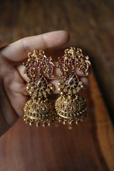Peacock Intricate Jhumkas with Ear Chain