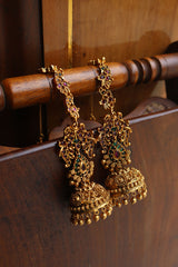 Peacock Intricate Jhumkas with Ear Chain